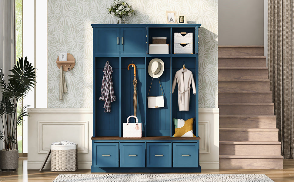 U-Can Farmhouse Entryway Hall Tree with Coat Hooks, Cabinets, and Drawers image 4