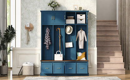 U-Can Farmhouse Entryway Hall Tree with Coat Hooks, Cabinets, and Drawers image 4