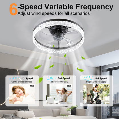 19.7" Ceiling Fans with Lights Remote and APP Control, Dimmable 3-Color and 6-Speed quiet DC Motor, BLACK Ceiling Fan for Living Room Bedroom image 6