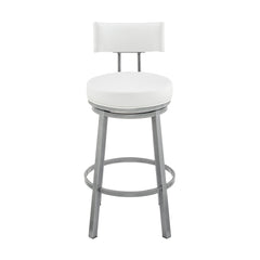 Dalza Swivel Counter Stool in Cloud Finish with White Faux Leather