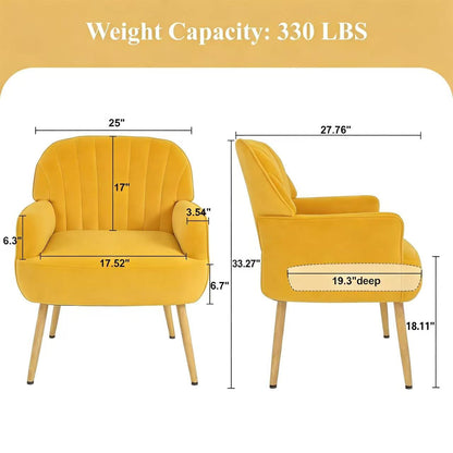 Velvet Accent Chair, Modern Upholstered Living Room Chairs, Luxury Single Sofa Armchair with Metal Legs, Comfy Barrel Chairs for Living Room, Waiting Room, Bedroom, Office and Cafe, Yellow image 5
