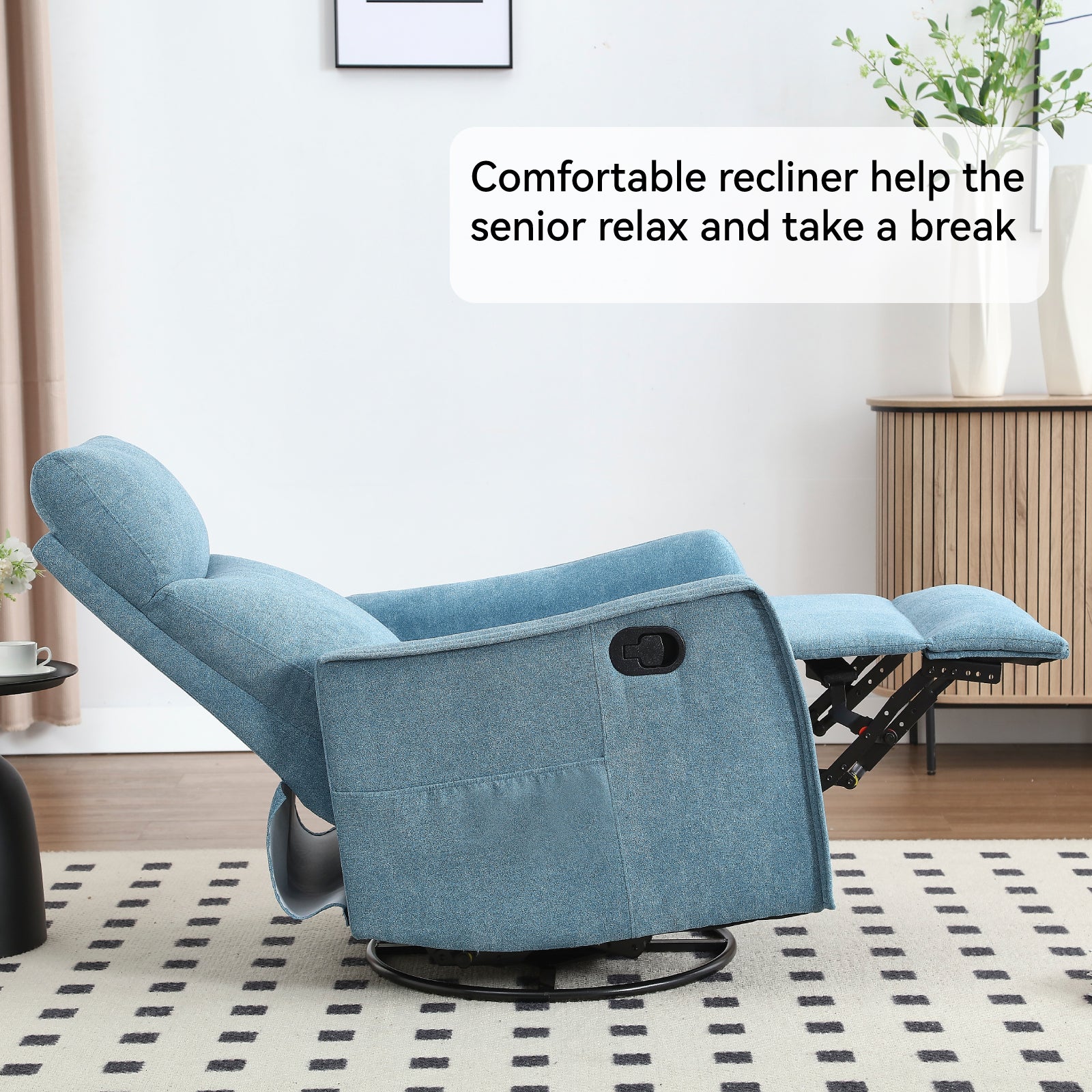 Heat Massage Manual Recliner Chair with Rocker and Swivel in Fabric for Living Room, Blue image 11