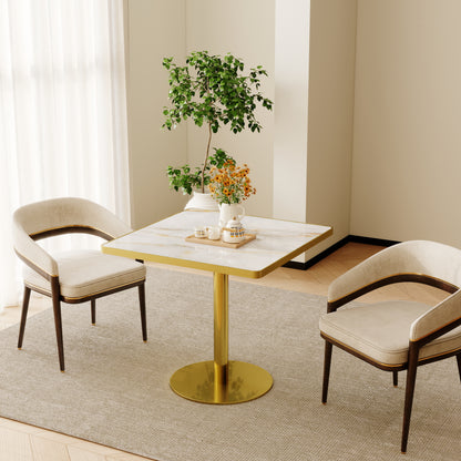 31.5" Square Modern Tulip Dining Table, Sintered Stone Tabletop with Luxury Faux Marble Print, Stainless Steel Bracket Base, Scratch & Wear Resistant, Waterproof Surface, Ideal for Indoor & Outdoor Us image 1
