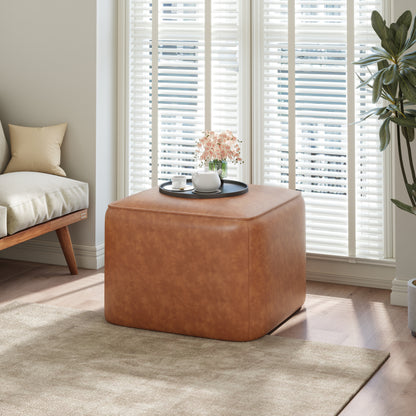 Upholstered Square PU Leather Ottoman,Tan (old sku N757P294261O) image 1