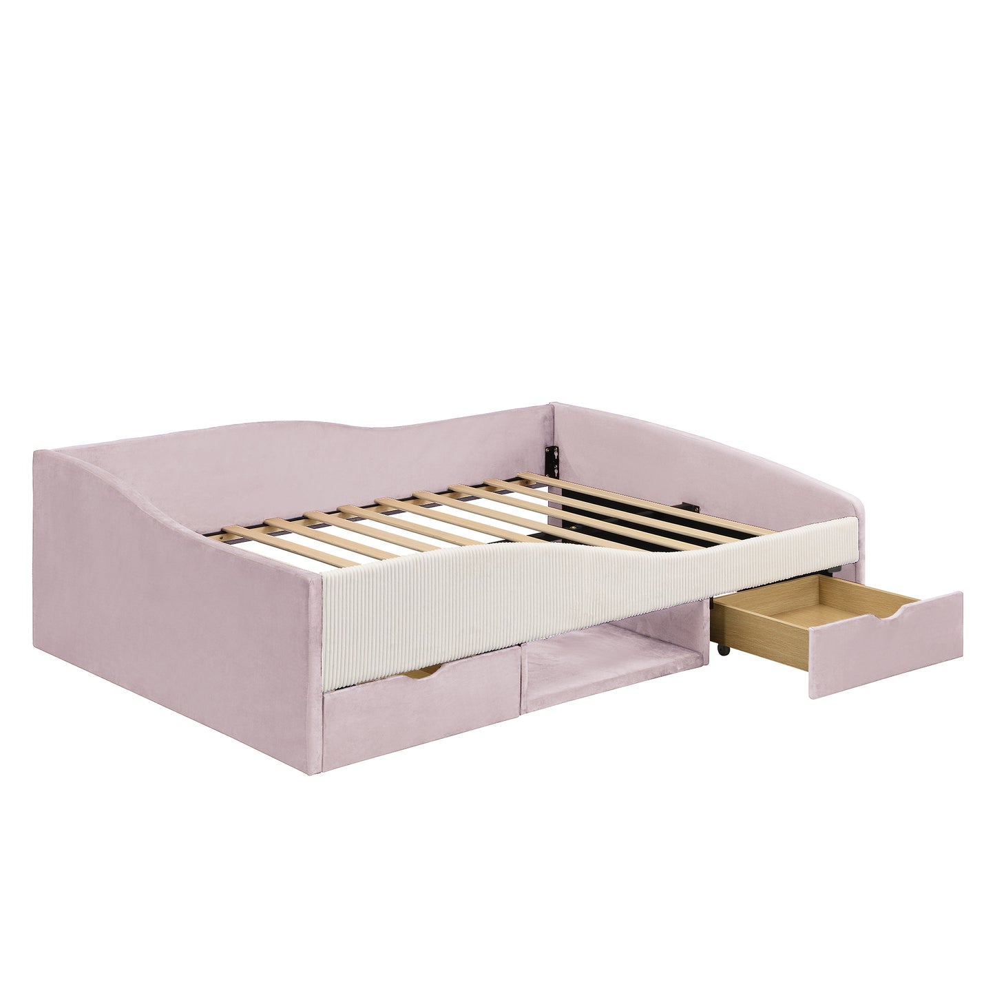 Full Size Upholstered Daybed Frame with 2 Storage Drawers, Pink image 6