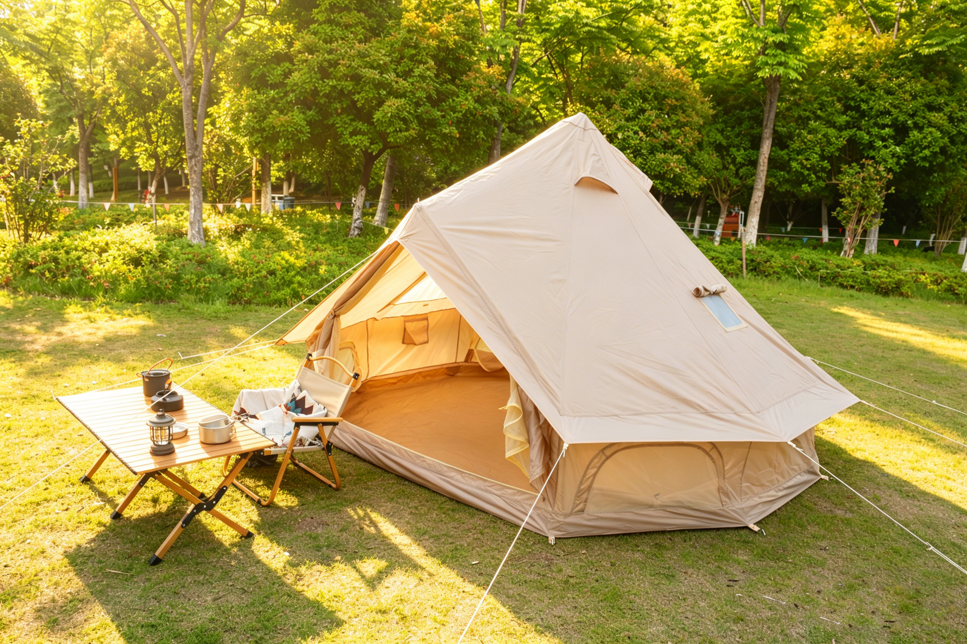 Oxford Bell Tent for Family Camping - Spacious 9.8ft Yurt with Stove Jack, Large Glamping Tents for 3-4 People, 4 Season Oxford Hot Tent Shelter Beige image 6