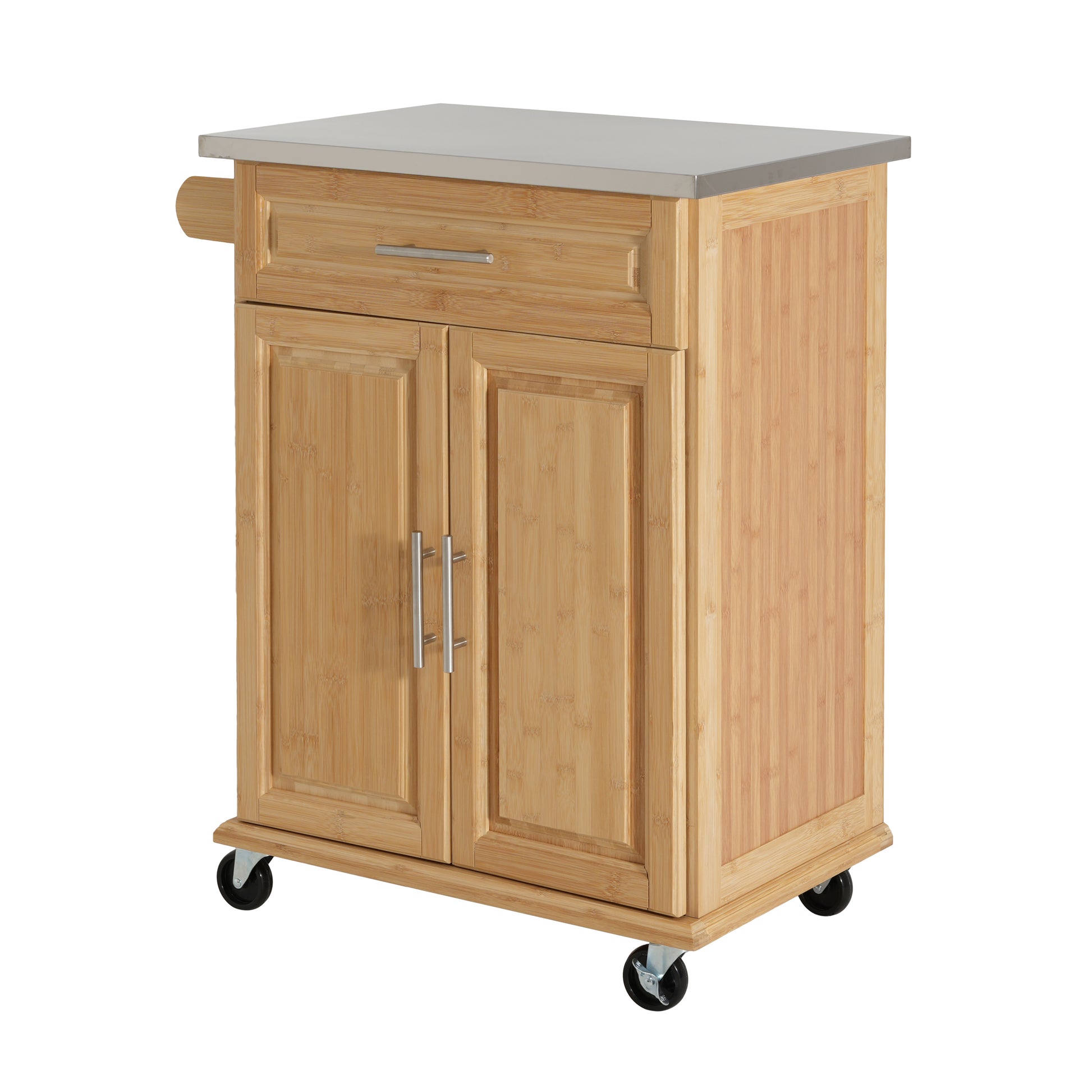 Indoor Compact Bamboo Rolling Kitchen Cart with Stainless Steel Top – Mobile Storage Island with Drawer & Cabinet for Small Spaces image 7