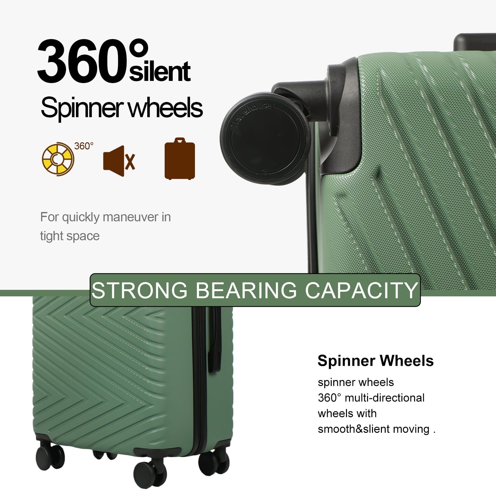 luggage 4-piece ABS lightweight suitcase with rotating wheels, 24 inch and 28 inch with TSA lock, (16/20/24/28) GREEN image 6