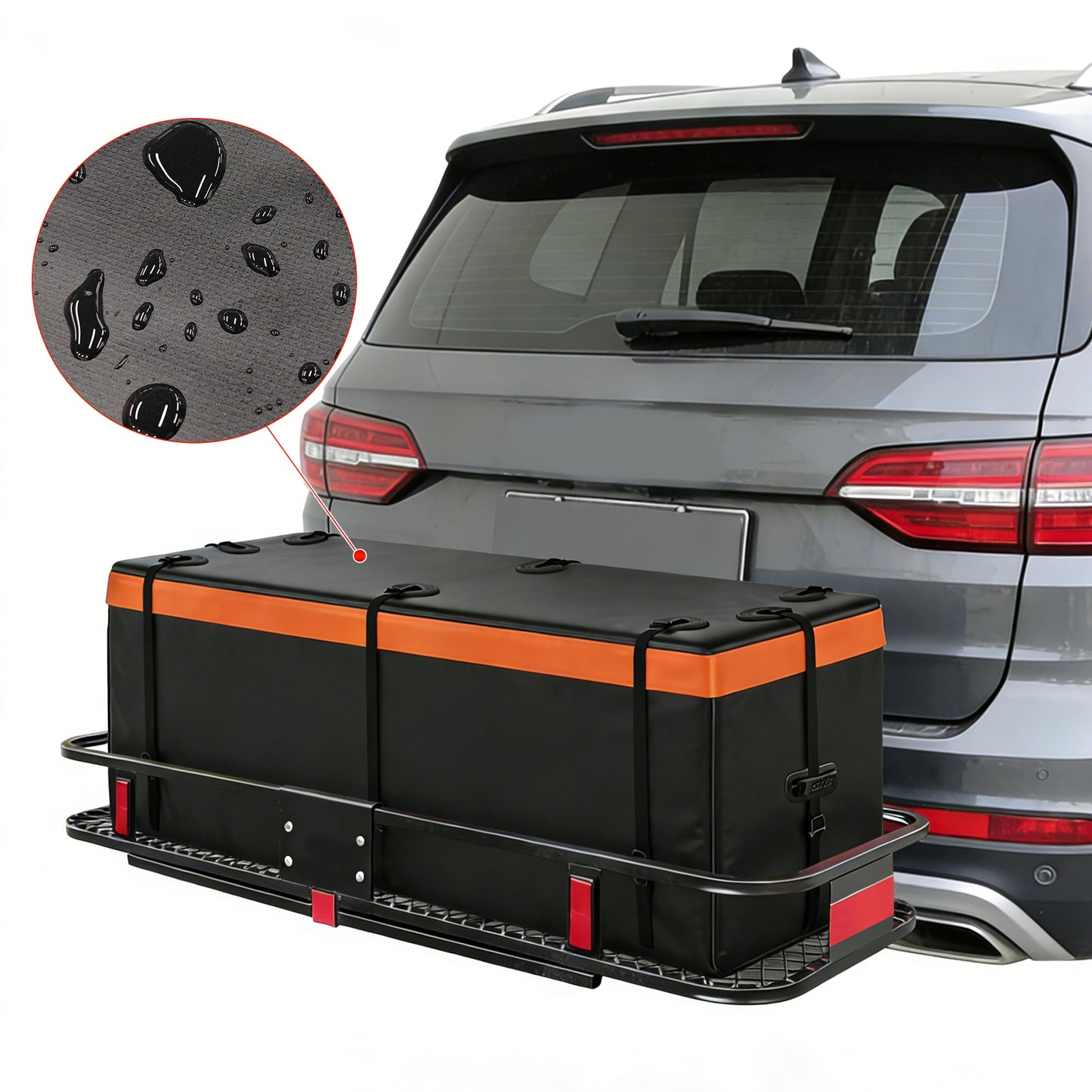 Heavy Duty Folding Hitch mount Cargo Carrier Load Capacity 500Lbs 60"(L)X 20"(W)X 6"(H) Trailer Fold up Luggage Basket with Stablizer Waterproof Bag Net Ratchet Straps Combination Lock for SUV Pickup image 3
