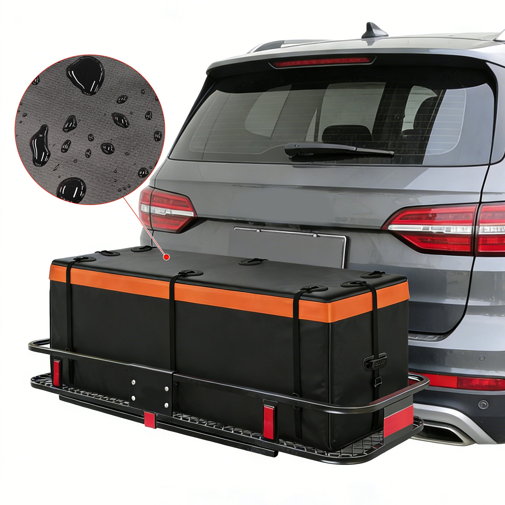 Heavy Duty Folding Hitch mount Cargo Carrier Load Capacity 500Lbs 60"(L)X 20"(W)X 6"(H) Trailer Fold up Luggage Basket with Stablizer Waterproof Bag Net Ratchet Straps Combination Lock for SUV Pickup image 3