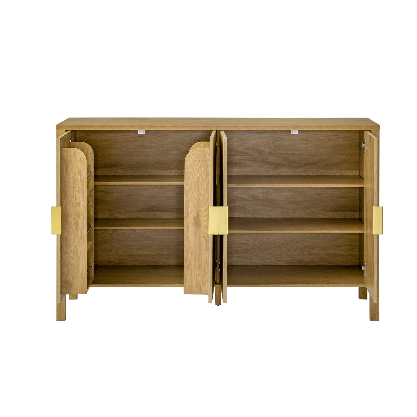 U_STYLE Modern 57.5" Stripe Door Storage Cabinet, 4-Door Sideboard with Back-of-Door Storage Racks & Side Hooks, Adjustable Shelves, MDF Cabinet with Aluminum Handles for Living Room, Dining Room image 11