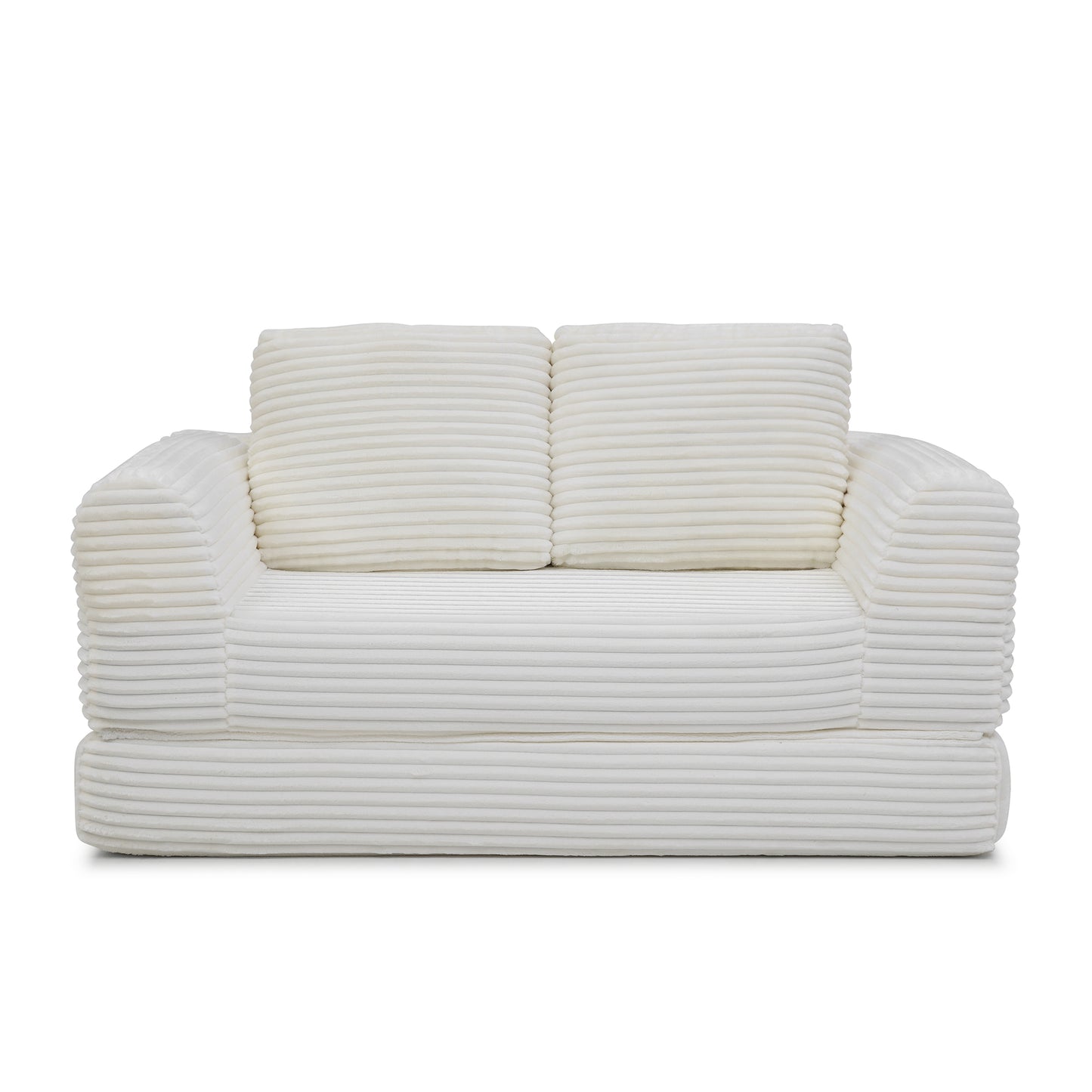 2-in-1 Folding Convertible Sofa Bed, Modern Corduroy Sleeper Couch with 2*pillows, Futon Modular Upholstered Boneless Loveseat with Pull-Out Bed,Folding Floor Modular Couch for Living Room Beige image 7