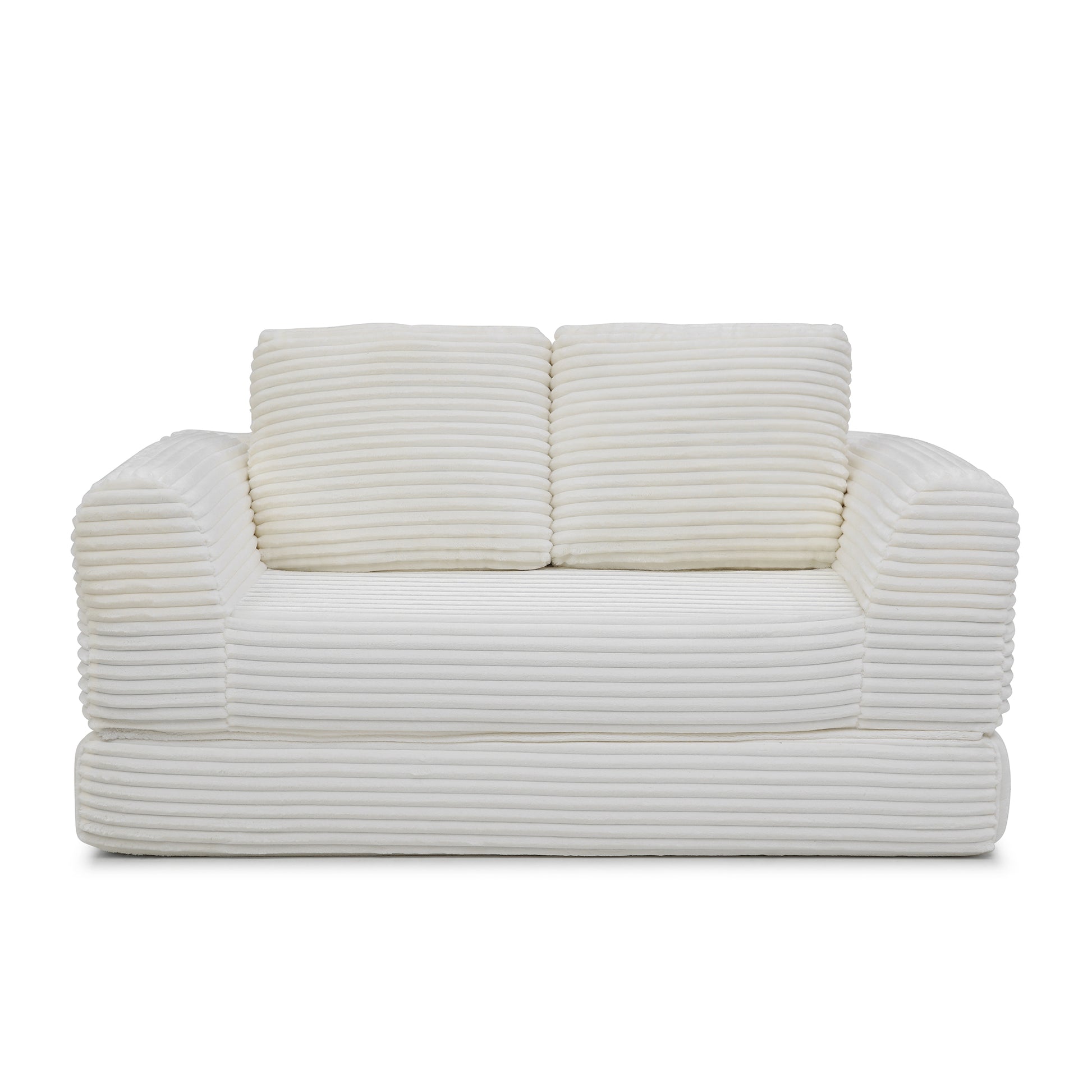 2-in-1 Folding Convertible Sofa Bed, Modern Corduroy Sleeper Couch with 2*pillows, Futon Modular Upholstered Boneless Loveseat with Pull-Out Bed,Folding Floor Modular Couch for Living Room Beige image 7