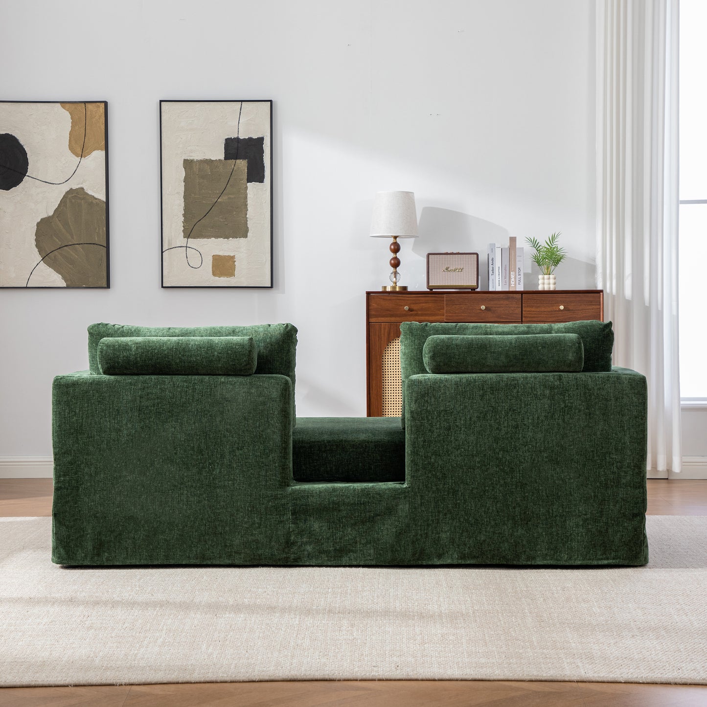 82.68" Wide Extra-large Double-seater Sofa, Chenille Upholstered, With Two Armrest Pillows And Two Backrest Pillows, Suitable For Bedrooms, Living Rooms, And Window Seating.Green image 3