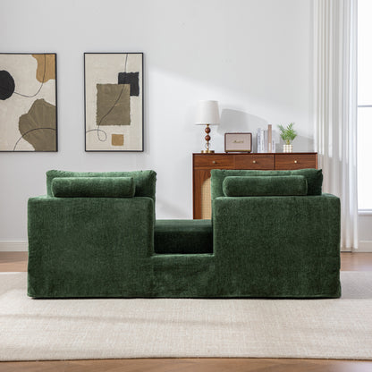82.68" Wide Extra-large Double-seater Sofa, Chenille Upholstered, With Two Armrest Pillows And Two Backrest Pillows, Suitable For Bedrooms, Living Rooms, And Window Seating.Green image 3