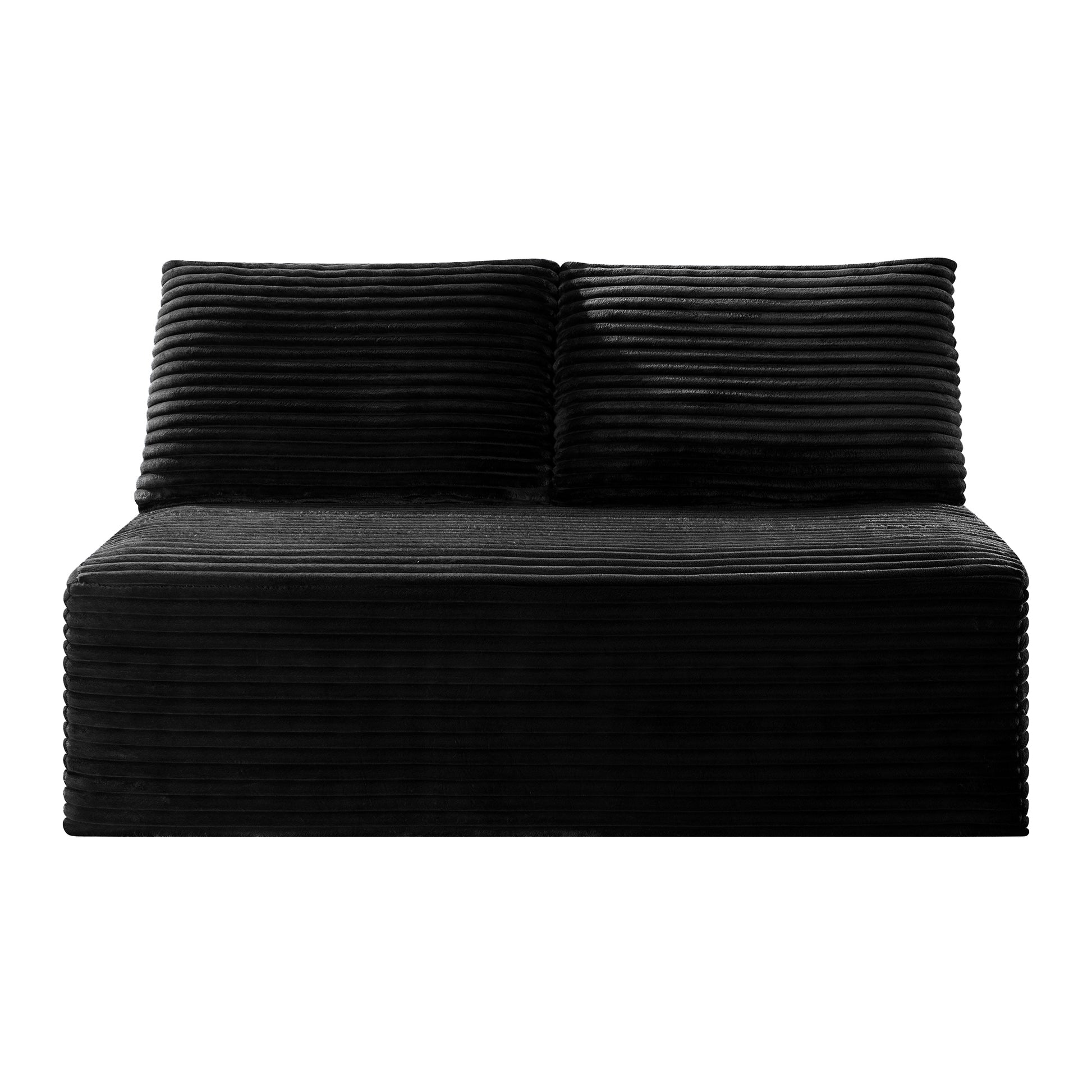 Black Corduroy Ground-Hugging Compressed Loveseat, Armless No-Legs 2-Seater Sofa for Living Room Small Apartment image 10