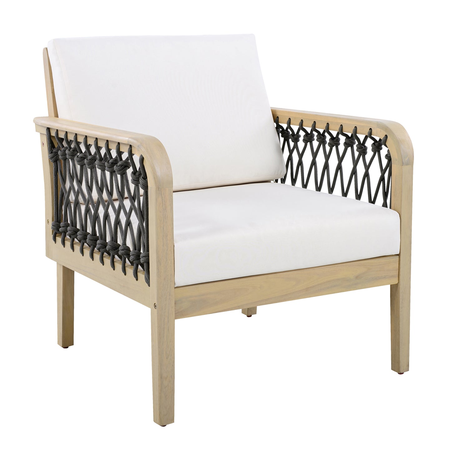 Outdoor Acacia Wood Club Chair with Handwoven Rope(Set of 2), Light Teak Finish image 6