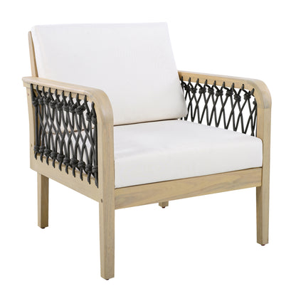 Outdoor Acacia Wood Club Chair with Handwoven Rope(Set of 2), Light Teak Finish image 6