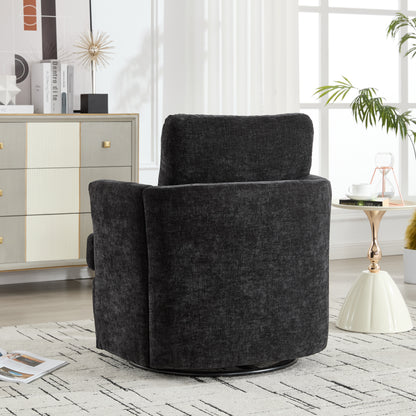 Vanity Chair,Swivel Accent Chair, 360 Degree Round Swivel Barrel Chair, Upholstered Comfy Swivel Chairs for Living Room,Accent Chairs for Bedroom, Reading Room,Powder Room,Black image 3