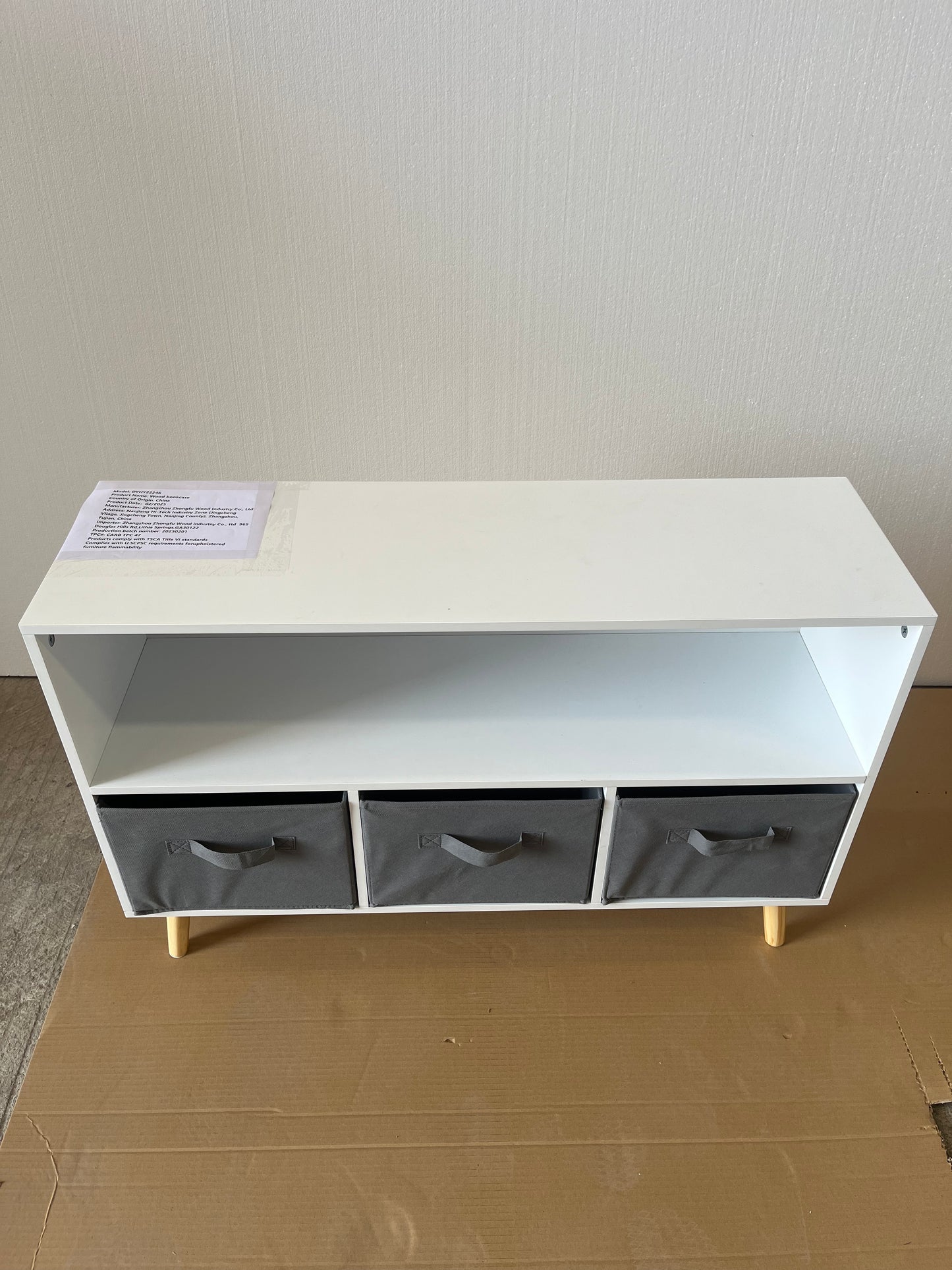 Kids bookcase with Collapsible Fabric Drawers, Children's Book Display, Toy Storage Cabinet Organizer, White/Gray image 6