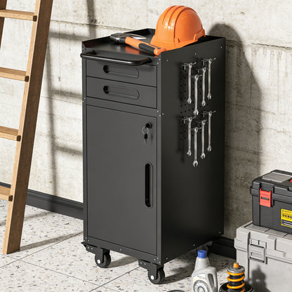 34.3" Narrow Rolling Tool Cabinet - Space-Saving Garage Storage with Lockable Door, 2 Drawers and Large Handle, Slim Metal Organizer for Tight Spaces image 6