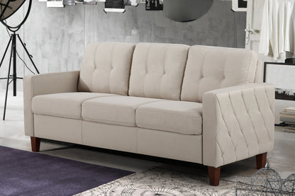 Piped Trim Square Arm Button Tufted Upholstered Accent Chair, Polyester Fabric Single Sofa Chair for Living Room image 1