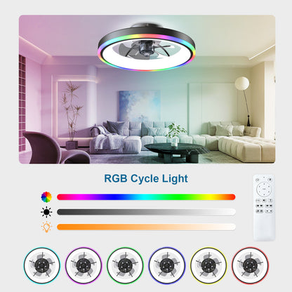 19.7" Modern RGB Ceiling Fan with Lights, Flush Mount Low Profile Fan with Remote & APP, 6-Speed Reversible Silent DC Motor, Dimmable 3000-6500K LED for Bedroom, Black image 5