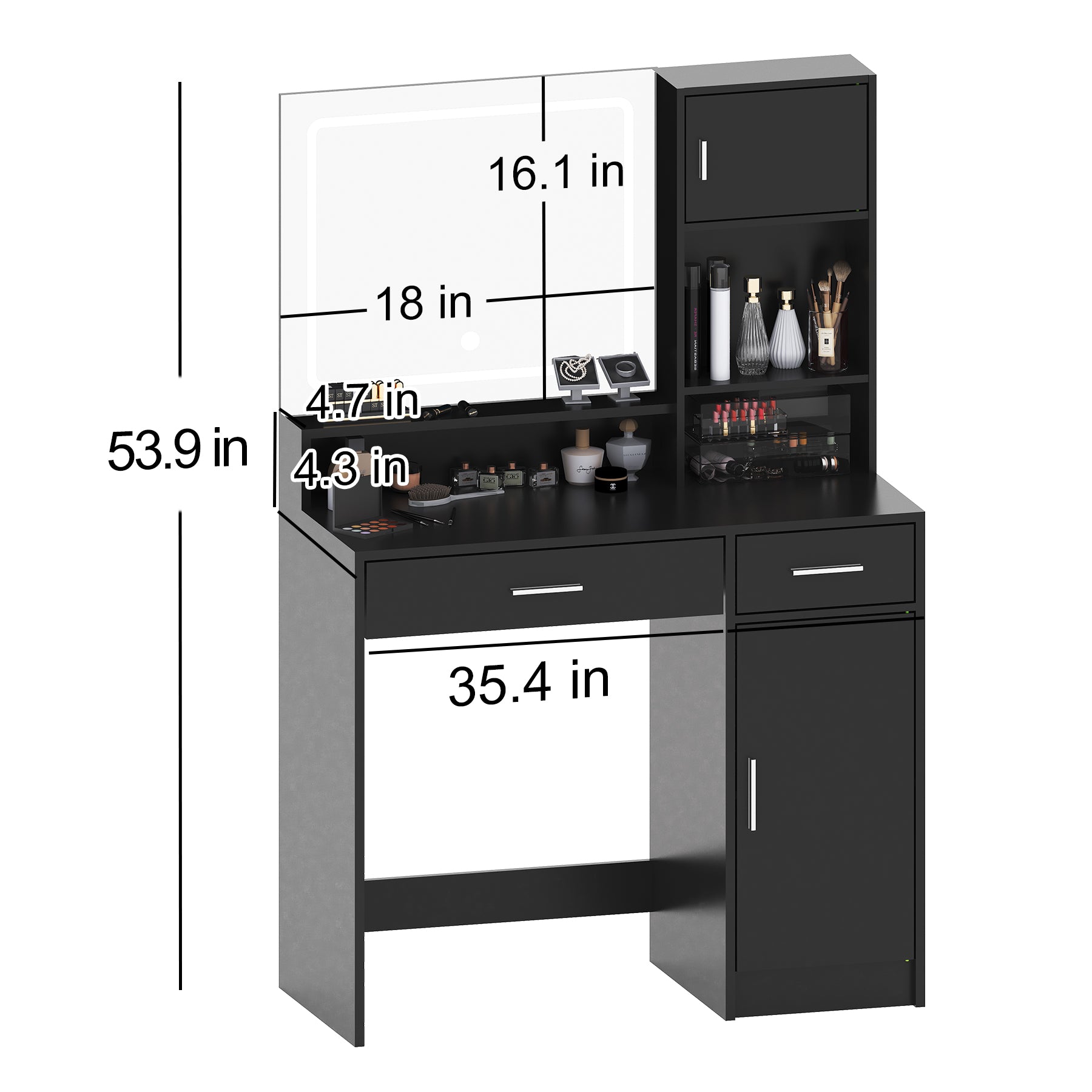 Vanity Desk with Mirror and LED Light Strip,Dressing Table with Large Drawer, 3 Level Storage Dresser & 3 Lighting Modes Adjustable Brightness, Suitable for Bedroom(Black) image 7