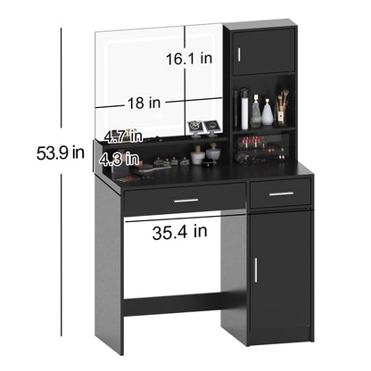 Vanity Desk with Mirror and LED Light Strip,Dressing Table with Large Drawer, 3 Level Storage Dresser & 3 Lighting Modes Adjustable Brightness, Suitable for Bedroom(Black) image 7