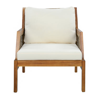 2 Piece Acacia Wood Patio Furniture Club Chair, Set of 2 Outdoor Wicker Armchair, Deep Seating with Soft Cushions for Porch, Garden, Backyard, Balcony, Teak & Mix Brown & Cream image 5