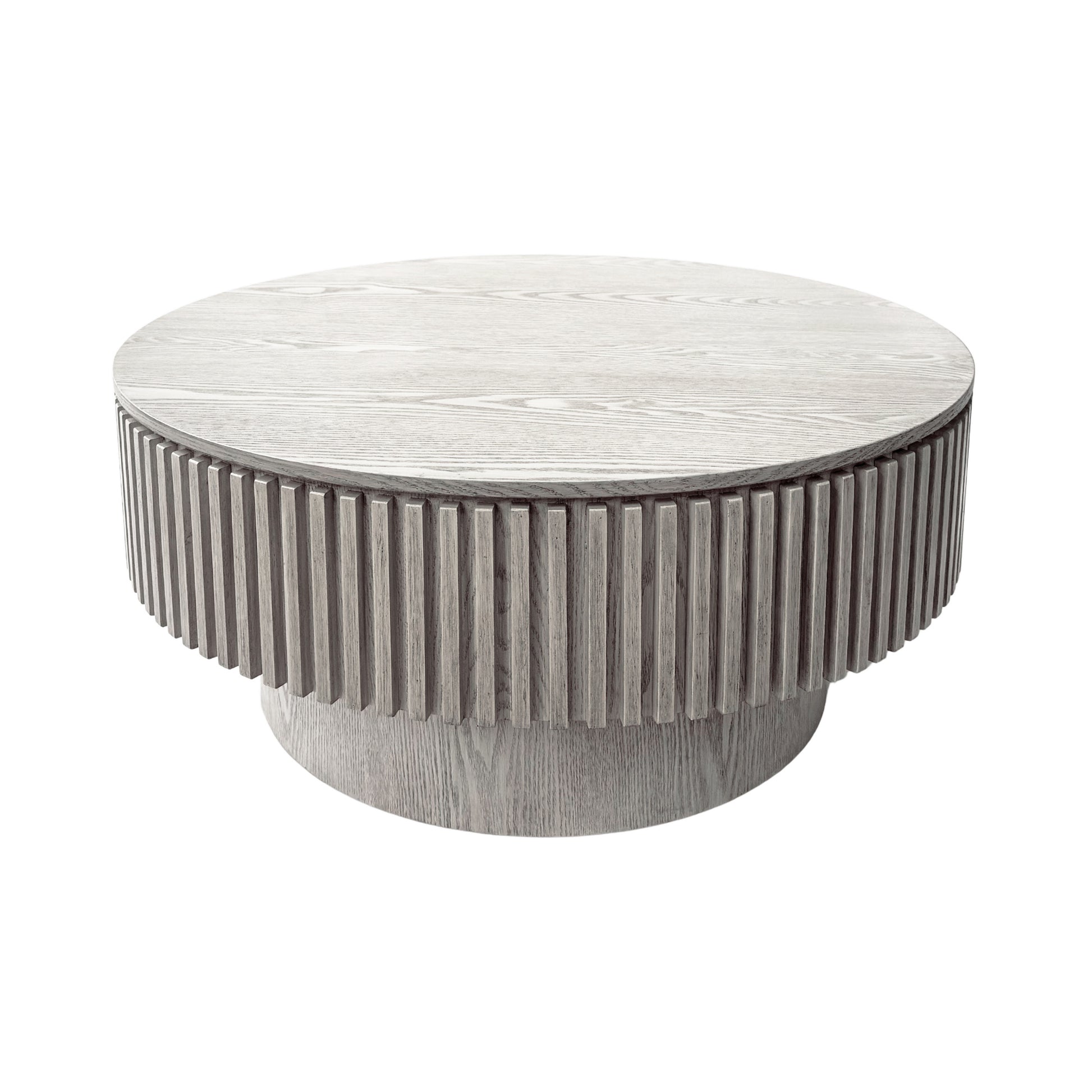 31.5'' Round Coffee Table with Storage Solid Wood Veneered Modern Coffee Table Accent Tea Table for Living Room, Bedroom, Apartment or Office, Retro White image 11