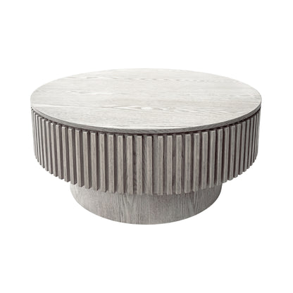 31.5'' Round Coffee Table with Storage Solid Wood Veneered Modern Coffee Table Accent Tea Table for Living Room, Bedroom, Apartment or Office, Retro White image 11