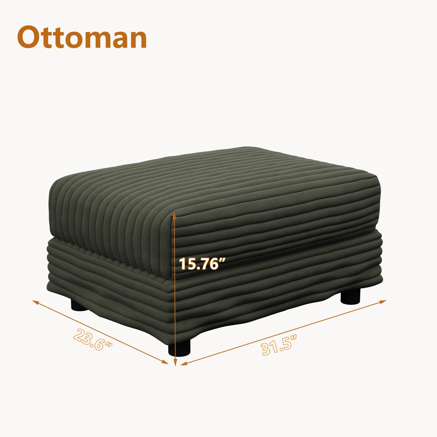 Plush Corduroy Ottoman to Combine with 2 Seater Sofa, 3 Seater Sofa and 4 Seater Sofa, Suitable for Living Rooms, Apartments, Offices, Green(Old SKU:W1885P346914) image 2