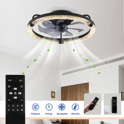 20" Ceiling Fans with Kit,LED Light Source and Remote Control, 3000-6500K Dimmable Modern Flush Mount LED Fan Light, 6 Speeds, Quiet DC Motor For Living room, Bedroom,Kitchen----Matte Black image 9
