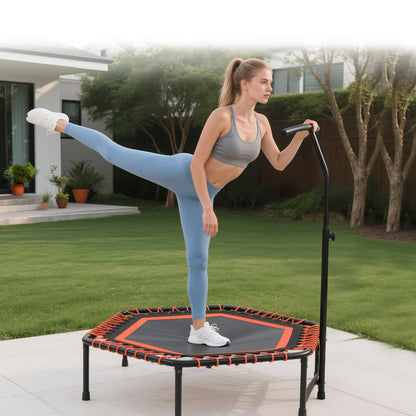 48" Mini Rebounder for Adults with Adjustable Handle Bar, Bungee Ropes, Stable & Quiet, Indoor Outdoor, Whole-Body Workout & Relaxation,Fitness Trampoline for Home and Gym, Cardio & Strength Training image 11