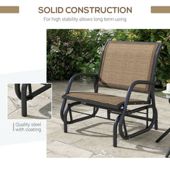 Outsunny Porch Glider, Metal Frame Swing Glider Chair with Breathable Mesh Fabric, Curved Armrests and Steel Frame for Garden, Poolside, Backyard, Balcony, Light Mixed Brown