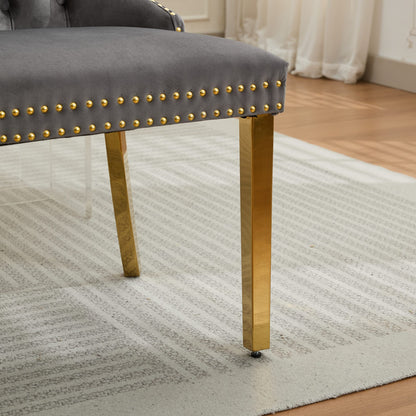 Velvet Double Dining Loveseat Bench, Kitchen & Dining Seating, 2-Seat Tufted Bench w/Handmade Buttons, Wing Back, Gold-Plated Steel Legs, Mid Century Modern,Single Pack,Gray,SW1602GY image 12