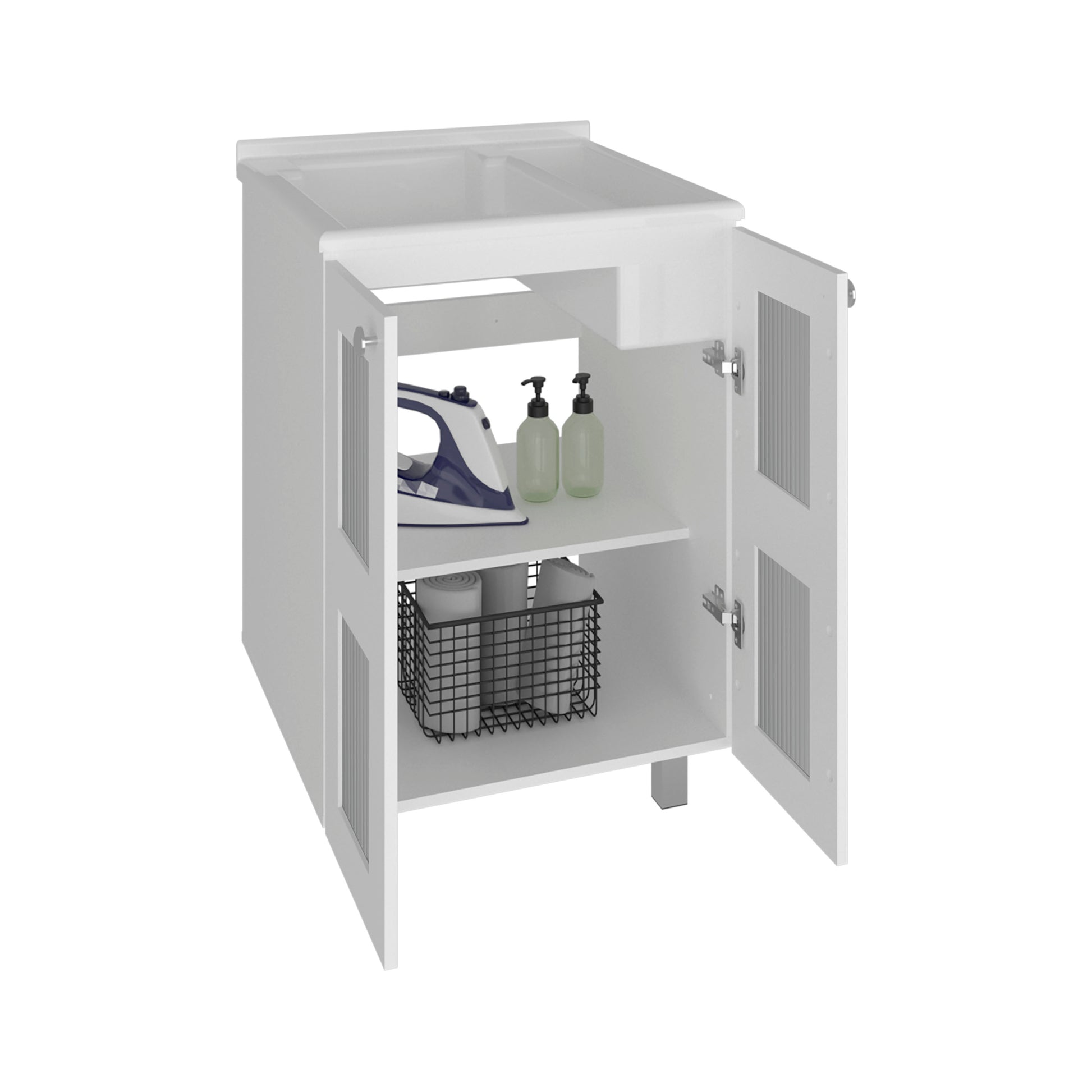 Haysi Utility Tub Cabinet with 2 frosted glass Doors, Resin Sink and 2 Interior Shelves Cabinet, Compact Vintage and Modern Bathroom Vanity image 7