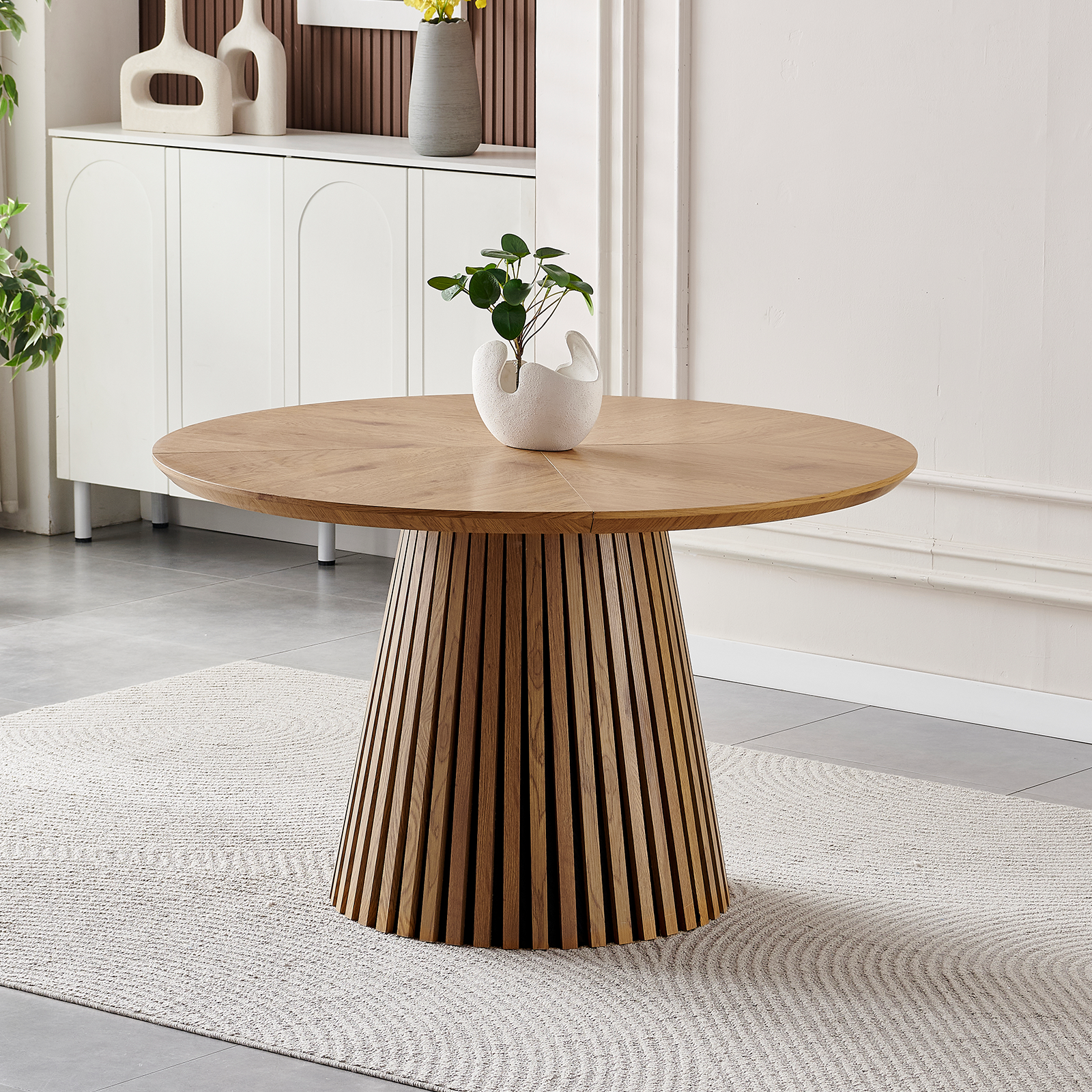 Wooden dining table, modern round kitchen dining table, fashionable design, suitable for family gatherings, multi-functional and space-saving, suitable for living room and dining room image 1
