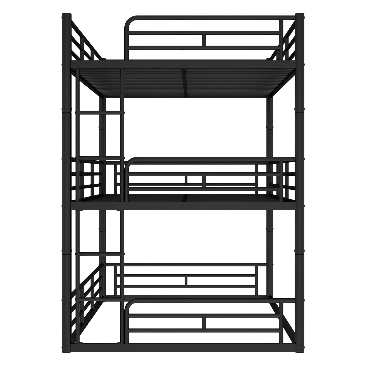 Full over Full over Full Bunk Bed, Metal Triple Bunk Bed with Safety Guardrails, Heavy-duty Bunk Bed with Noise-reduced Design, Black image 11