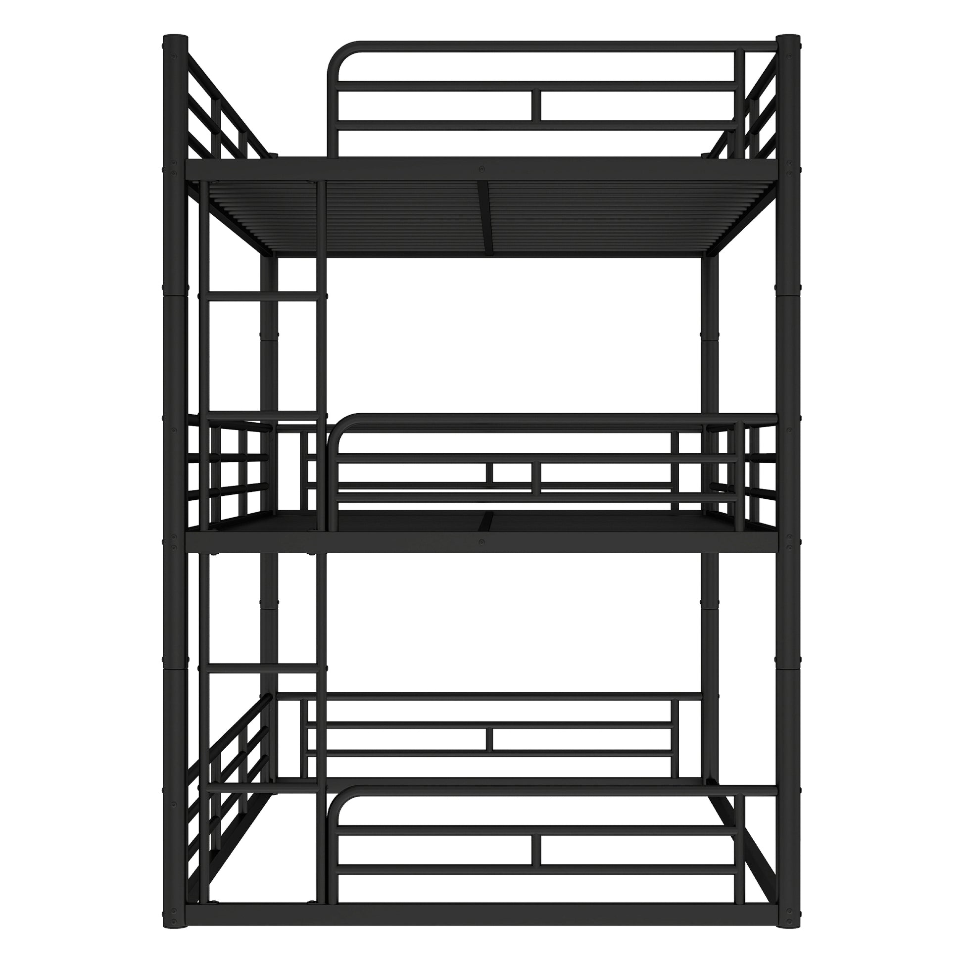 Full over Full over Full Bunk Bed, Metal Triple Bunk Bed with Safety Guardrails, Heavy-duty Bunk Bed with Noise-reduced Design, Black image 11