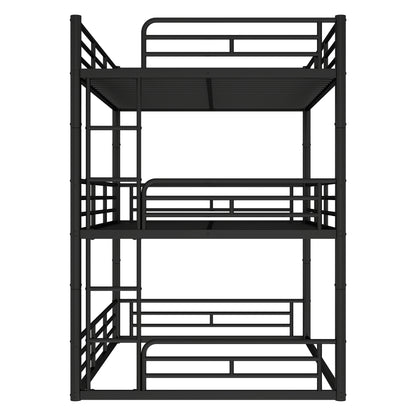 Full over Full over Full Bunk Bed, Metal Triple Bunk Bed with Safety Guardrails, Heavy-duty Bunk Bed with Noise-reduced Design, Black image 11