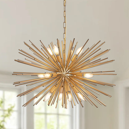 29" Mid-Century Modern 12-Light Starburst Chandelier – Gold Sputnik Pendant Light Fixture for Living Room, Dining Room, or Foyer (Bulb Not Included) image 2