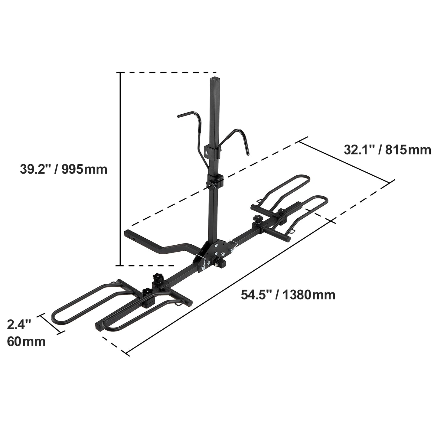 Hitch Mount Bike Rack, 2-Bike Platform Style, 80 LBS Max Capacity Bike Rack Hitch for 1.25-/2-inch Receiver, Titling and Folding Bike Carrier with Tires up to 2.4" Wide, for Car, SUV, Truck, RV image 11