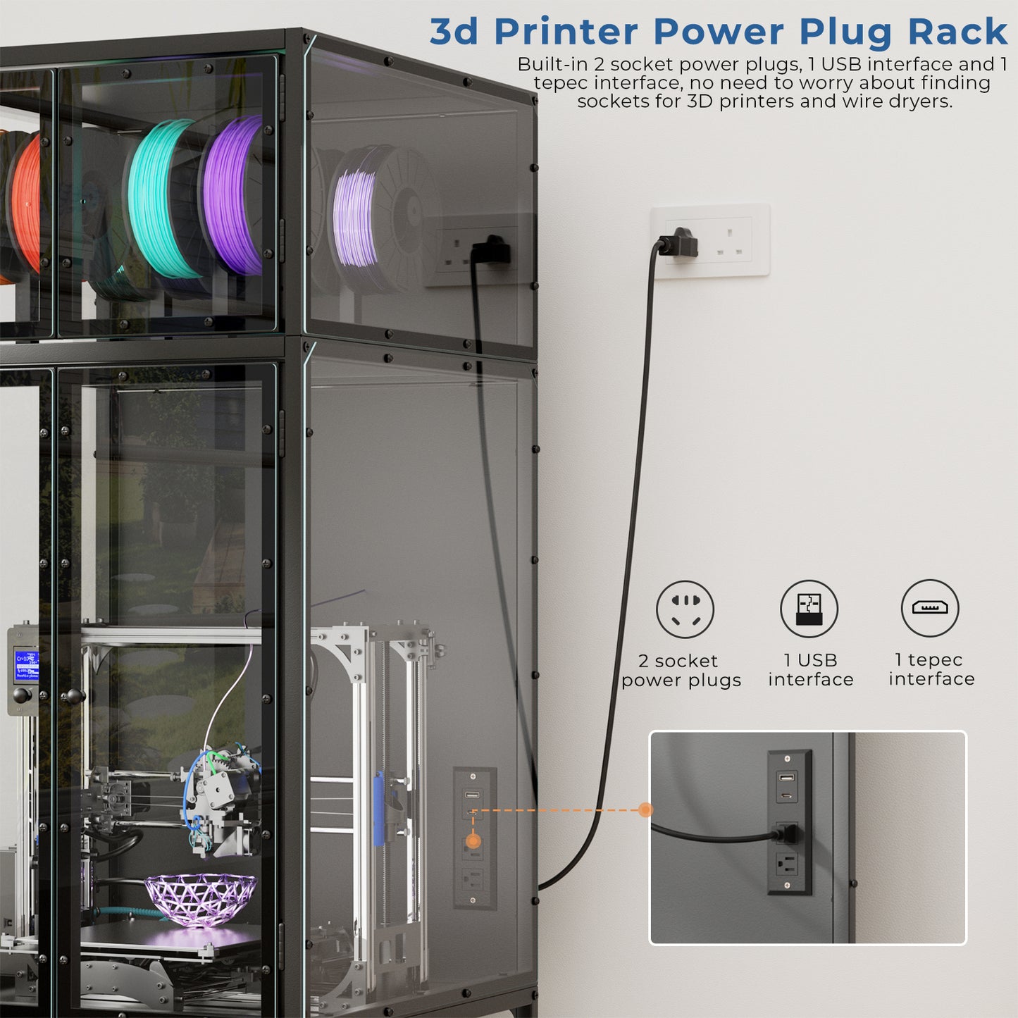 3D Printer Cabinet with Double Layer 3D Printer Filament Storage Rack, T-Shaped Filament Bar & Noise-Reducing, Dust-Proof Design, Suitable for Studio, Office Storage and Organization image 4