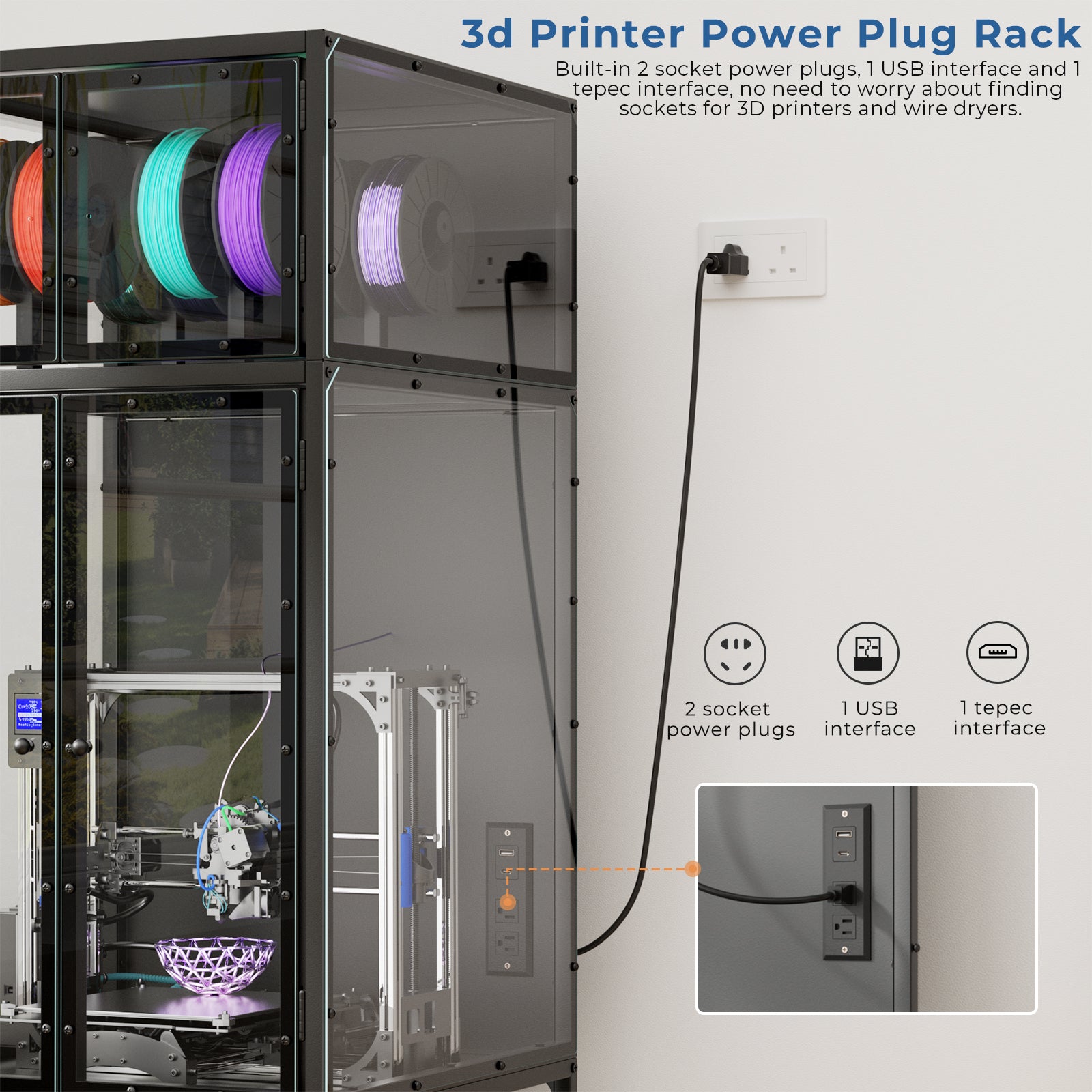 3D Printer Cabinet with Double Layer 3D Printer Filament Storage Rack, T-Shaped Filament Bar & Noise-Reducing, Dust-Proof Design, Suitable for Studio, Office Storage and Organization image 4