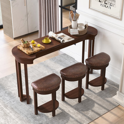 4 Piece Bar Table Set with3 PU Upholstered Bar Stools, Breakfast Table with 3 Padded Stools Solid Wood Counter Height Dining Table Set for Living Room, Dining Room. Cherry image 1
