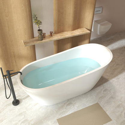 59"Special-shaped Freestanding Slipper Bathtub: Gloss White Finish, Chrome Overflow & Pop-Up Drain, cUPC Certified image 1