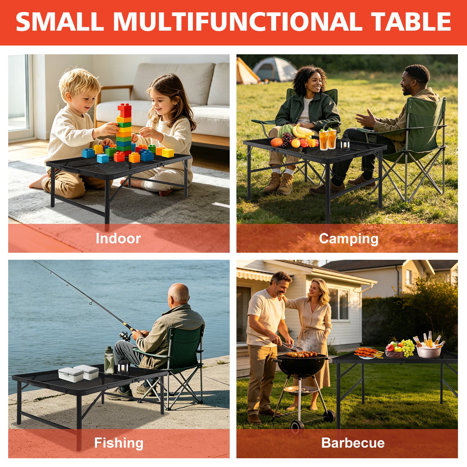 3FT Camping Table with Mesh Desktop, Lightweight & Portable Small Folding Grill Table Black image 6