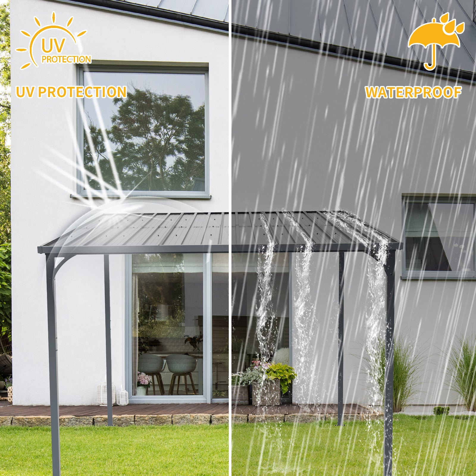 Outdoor Pergola 8' x 10' Metal Inclined Roof Pergolas Waterproof Wall-mounted iron sheet shed Gazebo for Patio,Garden,Yard image 7